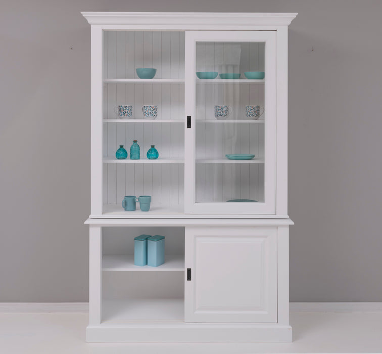 Massivholz- Geschirrschrank mit Schiebetüren und 2 Schubladen | Vitrine