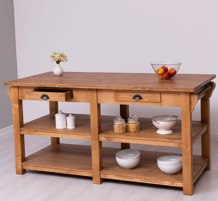 Massivholz Kücheninsel im Landhausstil mit Schubladen | Küchenblock