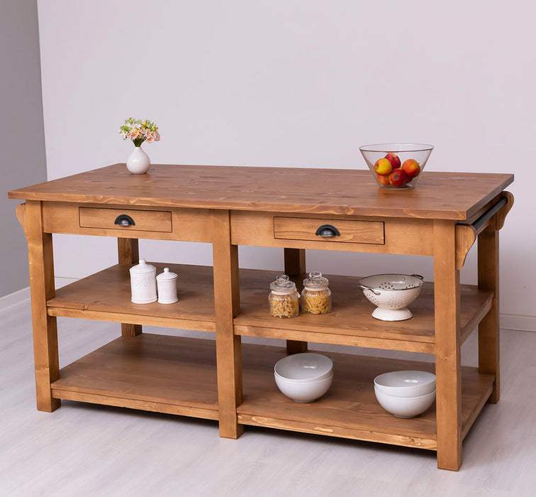 Massivholz Kücheninsel im Landhausstil mit Schubladen | Küchenblock