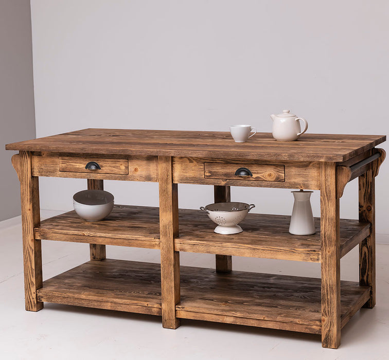 Massivholz Kücheninsel im Landhausstil mit Schubladen | Küchenblock