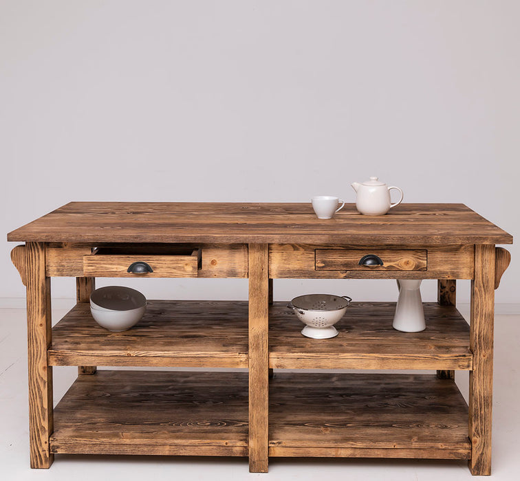 Massivholz Kücheninsel im Landhausstil mit Schubladen | Küchenblock