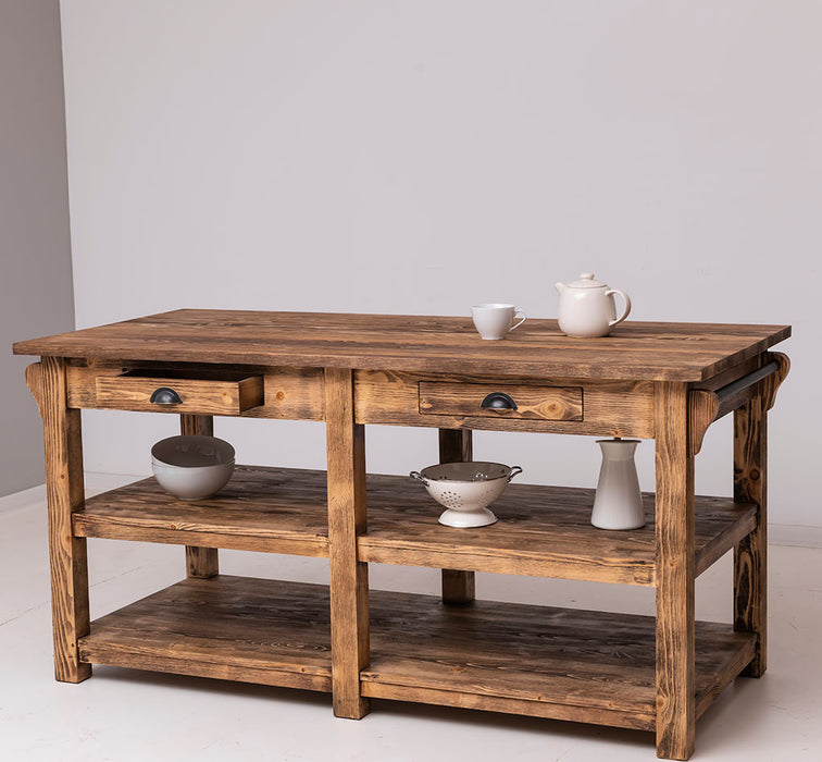 Massivholz Kücheninsel im Landhausstil mit Schubladen | Küchenblock