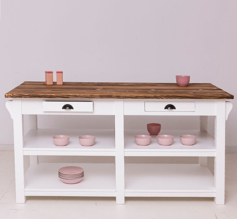 Massivholz Kücheninsel im Landhausstil mit Schubladen | Küchenblock