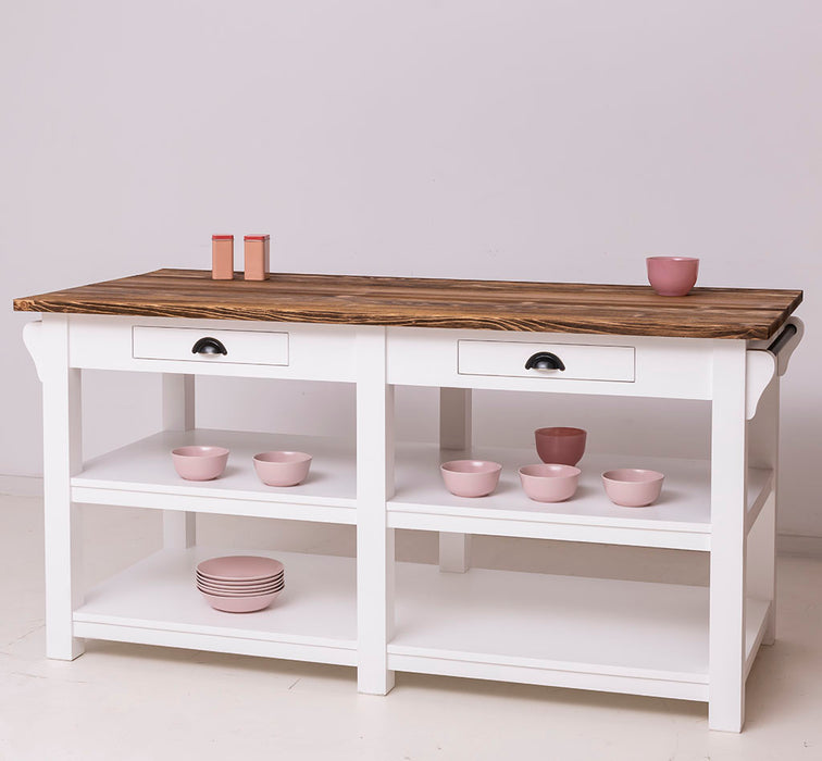 Massivholz Kücheninsel im Landhausstil mit Schubladen | Küchenblock