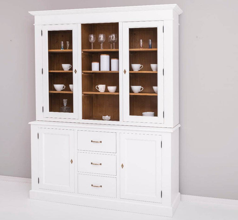 Geschirrschrank aus Massivholz | Vitrine | 2-teilig mit Schubladen -