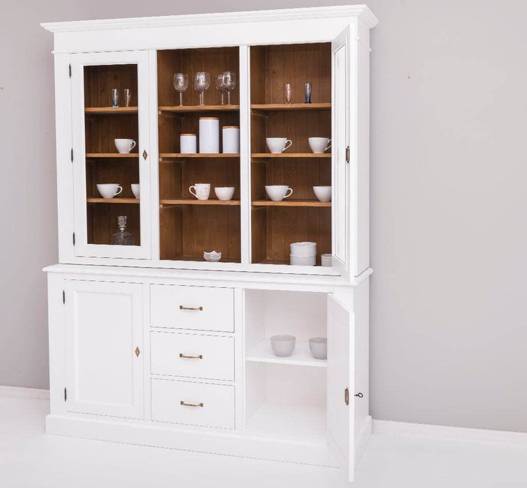 Geschirrschrank aus Massivholz | Vitrine | 2-teilig mit Schubladen -