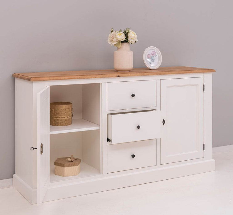Massivholz Sideboard im Landhausstil mit drei Schubladen und zwei Türen -