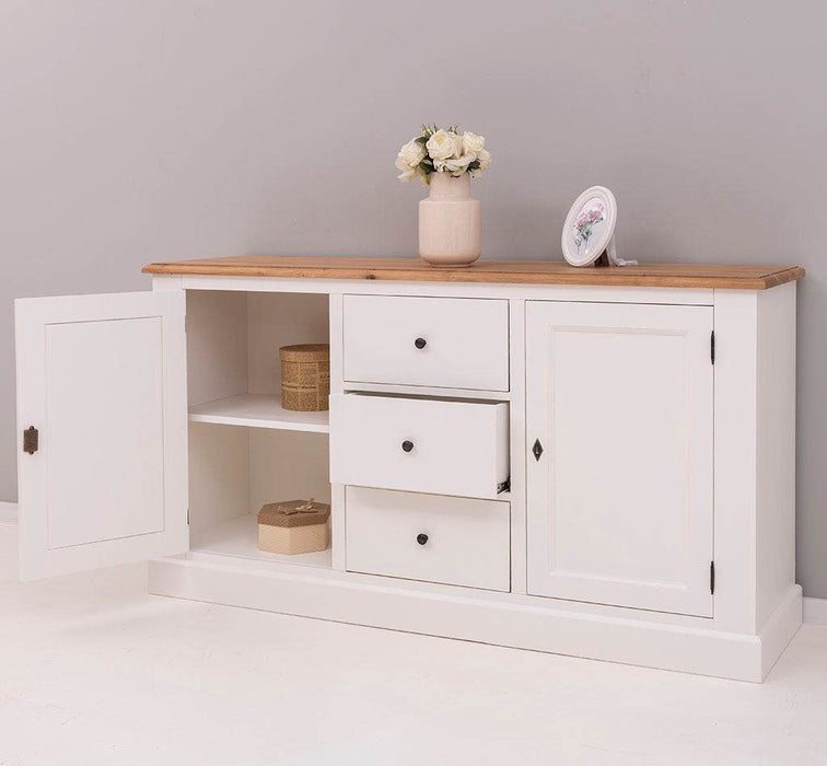 Massivholz Sideboard im Landhausstil mit drei Schubladen und zwei Türen -