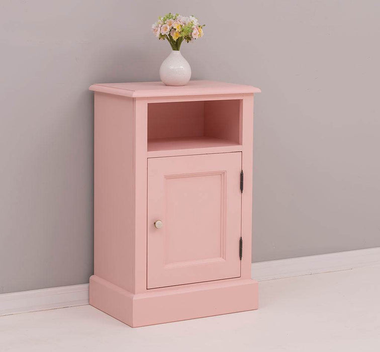 Nachttisch aus Massivholz | Beistelltisch mit Schranktür und offenem Fach - Rosa