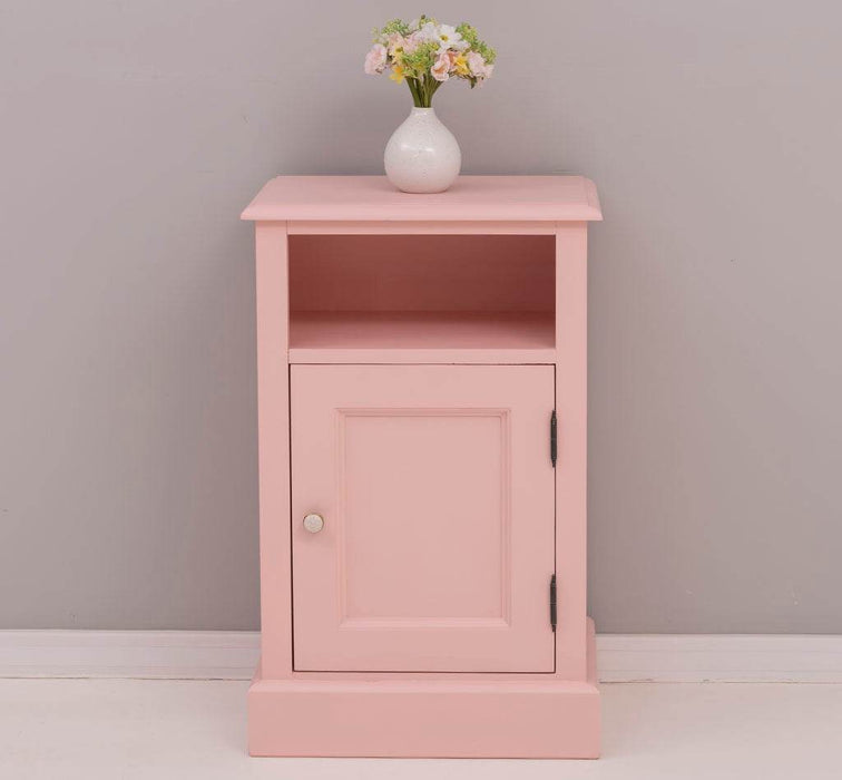 Nachttisch aus Massivholz | Beistelltisch mit Schranktür und offenem Fach - Rosa