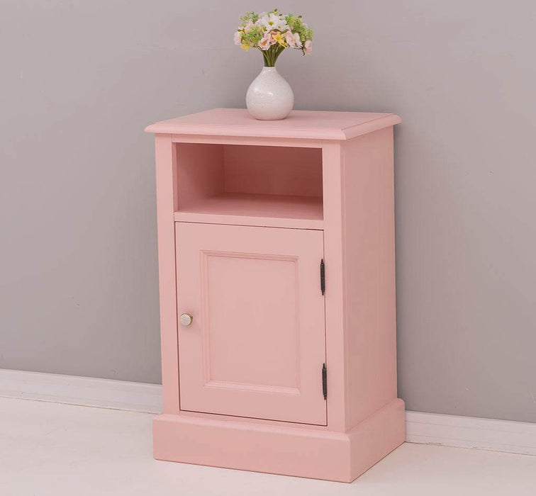 Nachttisch aus Massivholz | Beistelltisch mit Schranktür und offenem Fach - Rosa