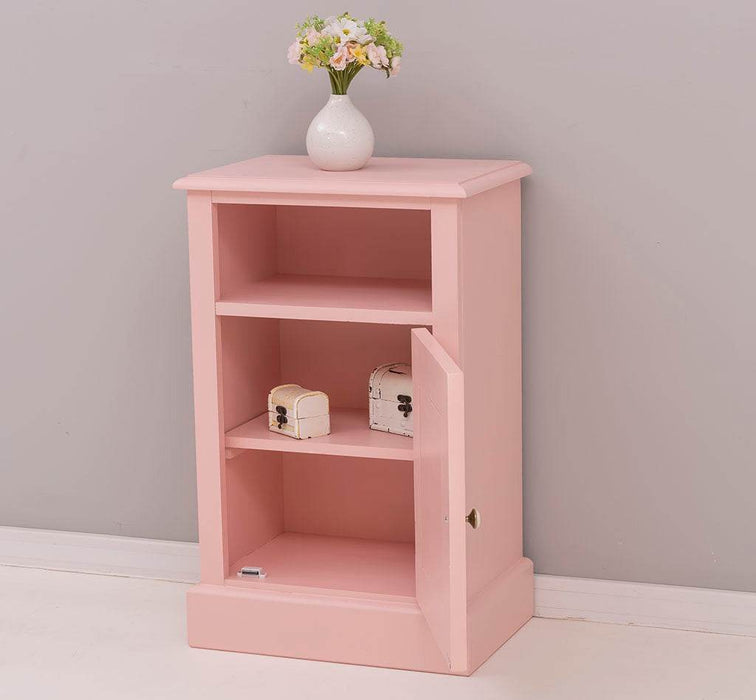 Nachttisch aus Massivholz | Beistelltisch mit Schranktür und offenem Fach - Rosa