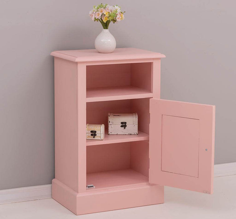 Nachttisch aus Massivholz | Beistelltisch mit Schranktür und offenem Fach - Rosa