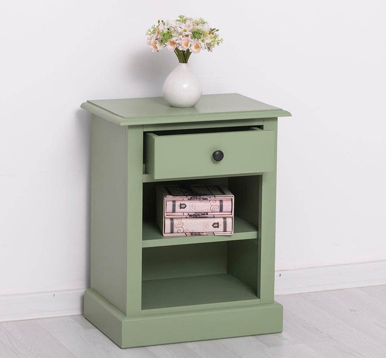 Nachttisch mit Schublade und Regal | Bestelltisch aus Massivholz in verschiedenen Farben - Vintage Blau