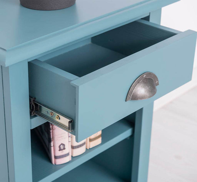 Nachttisch mit Schublade und Regal | Bestelltisch aus Massivholz in verschiedenen Farben - Vintage Blau