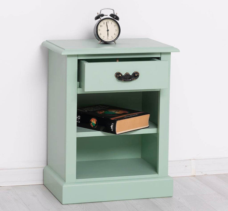 Nachttisch mit Schublade und Regal | Bestelltisch aus Massivholz in verschiedenen Farben - Vintage Blau
