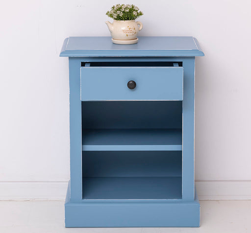 Nachttisch mit Schublade und Regal | Bestelltisch aus Massivholz in verschiedenen Farben - Vintage Blau