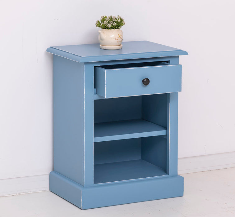 Nachttisch mit Schublade und Regal | Bestelltisch aus Massivholz in verschiedenen Farben - Vintage Blau