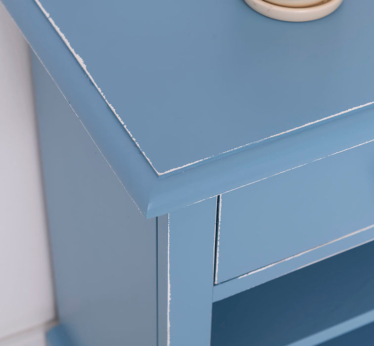 Nachttisch mit Schublade und Regal | Bestelltisch aus Massivholz in verschiedenen Farben - Vintage Blau