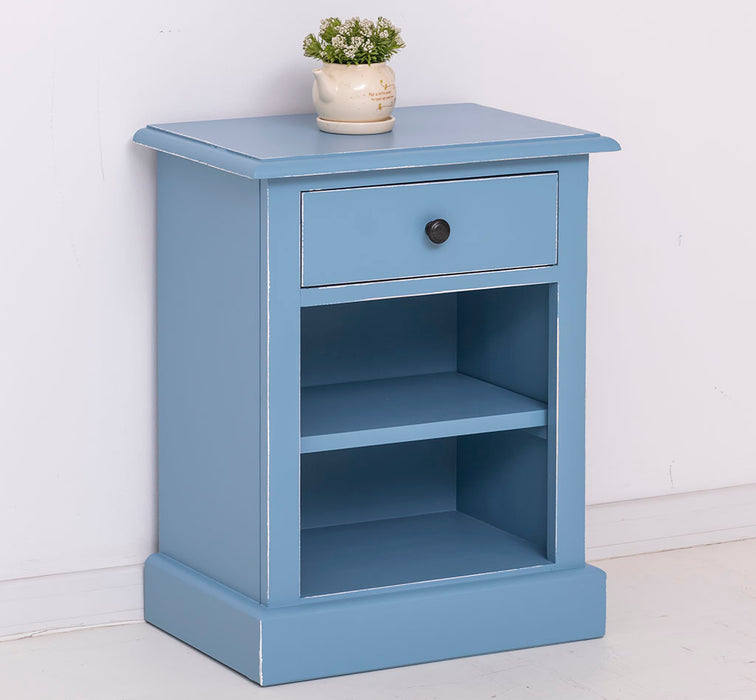 Nachttisch mit Schublade und Regal | Bestelltisch aus Massivholz in verschiedenen Farben - Vintage Blau