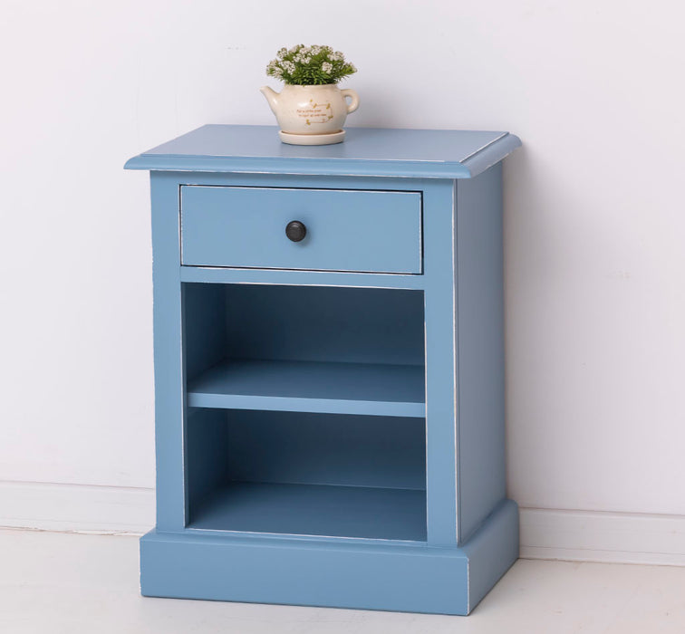 Nachttisch mit Schublade und Regal | Bestelltisch aus Massivholz in verschiedenen Farben - Vintage Blau