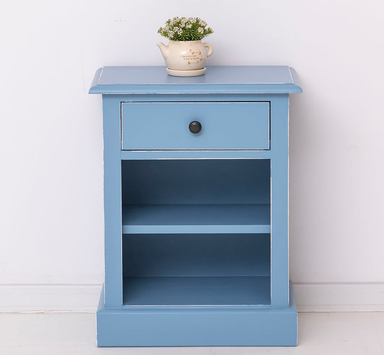 Nachttisch mit Schublade und Regal | Bestelltisch aus Massivholz in verschiedenen Farben - Vintage Blau