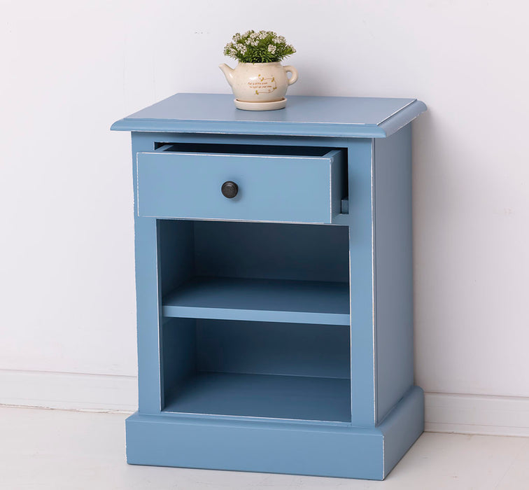 Nachttisch mit Schublade und Regal | Bestelltisch aus Massivholz in verschiedenen Farben - Vintage Blau