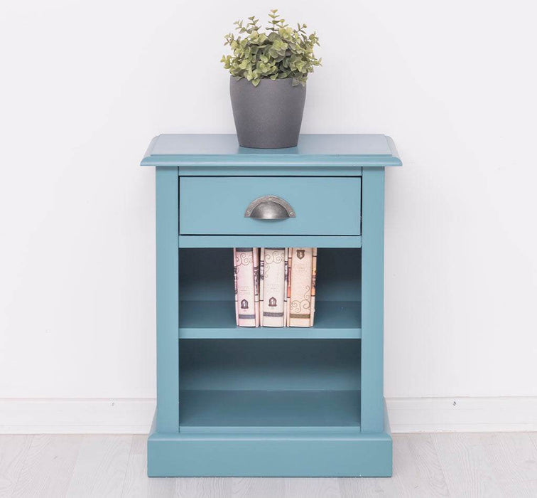 Nachttisch mit Schublade und Regal | Bestelltisch aus Massivholz in verschiedenen Farben - Vintage Blau