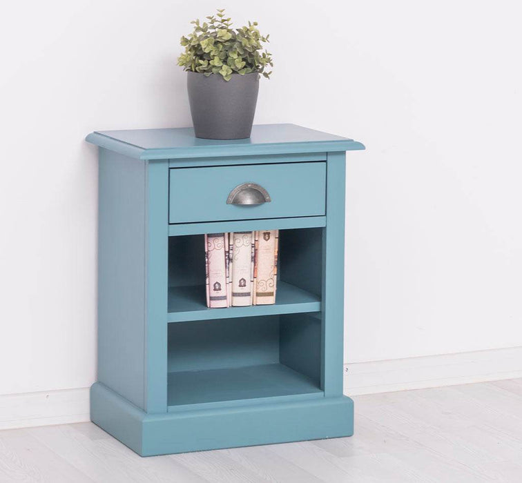 Nachttisch mit Schublade und Regal | Bestelltisch aus Massivholz in verschiedenen Farben - Vintage Blau