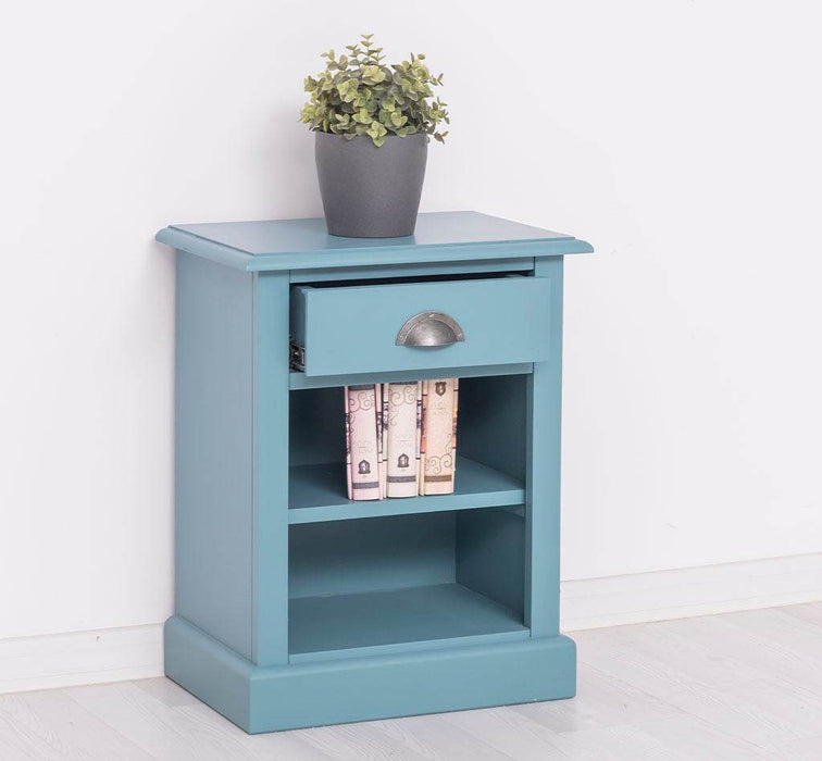Nachttisch mit Schublade und Regal | Bestelltisch aus Massivholz in verschiedenen Farben - Vintage Blau