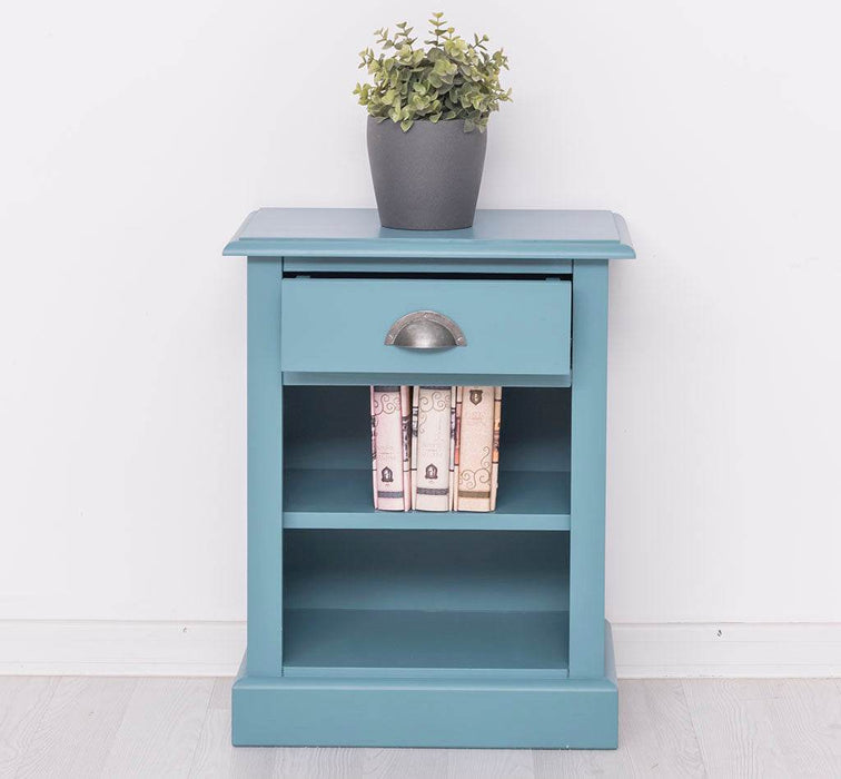 Nachttisch mit Schublade und Regal | Bestelltisch aus Massivholz in verschiedenen Farben - Vintage Blau