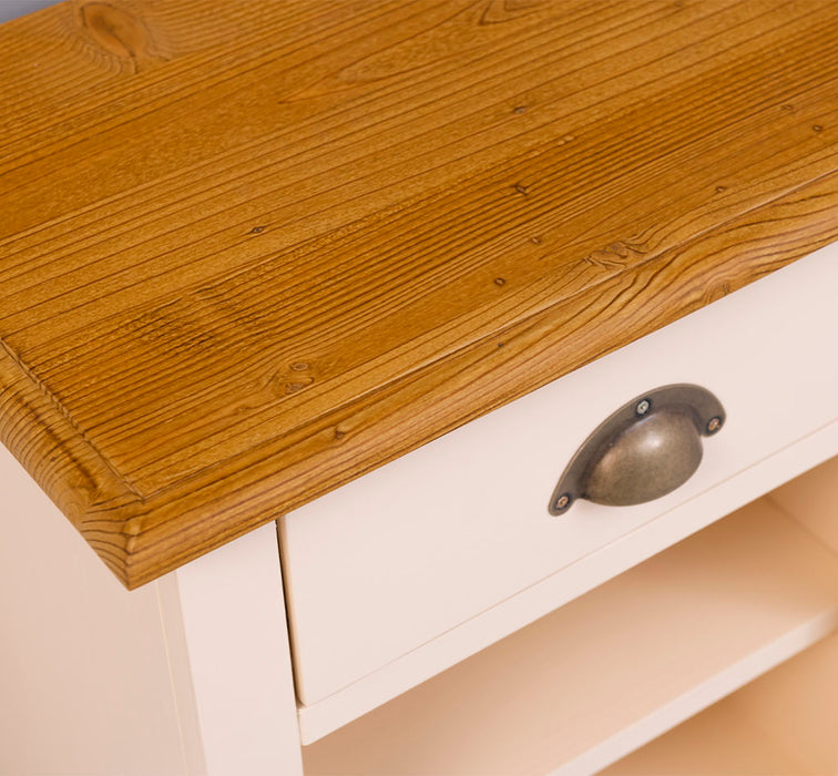 Nachttisch mit Schublade und Regal | Bestelltisch aus Massivholz mit Akzent - Creme - Gelb