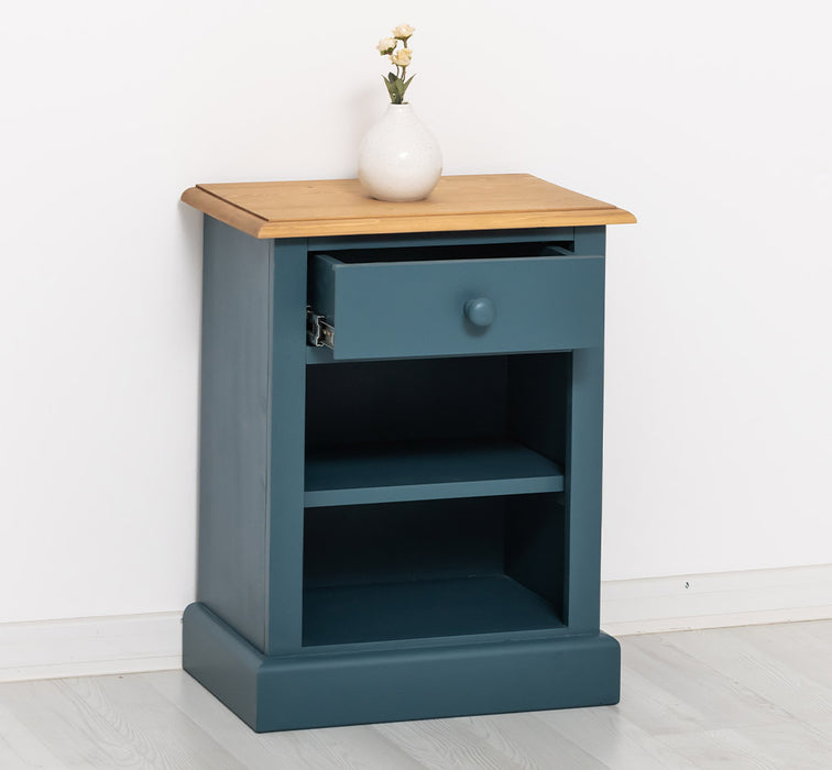 Nachttisch mit Schublade und Regal | Bestelltisch aus Massivholz mit Akzent - Creme - Gelb