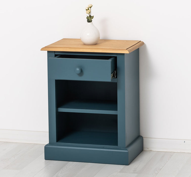 Nachttisch mit Schublade und Regal | Bestelltisch aus Massivholz mit Akzent - Creme - Gelb