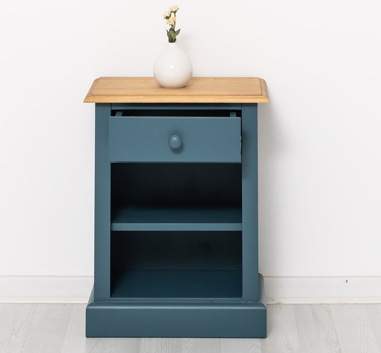 Nachttisch mit Schublade und Regal | Bestelltisch aus Massivholz mit Akzent - Creme - Gelb