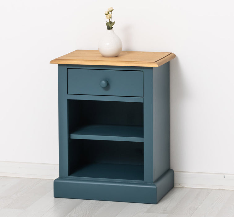 Nachttisch mit Schublade und Regal | Bestelltisch aus Massivholz mit Akzent - Creme - Gelb