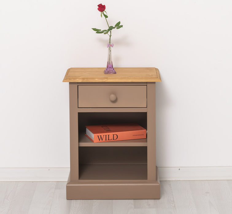 Nachttisch mit Schublade und Regal | Bestelltisch aus Massivholz mit Akzent - Creme - Gelb