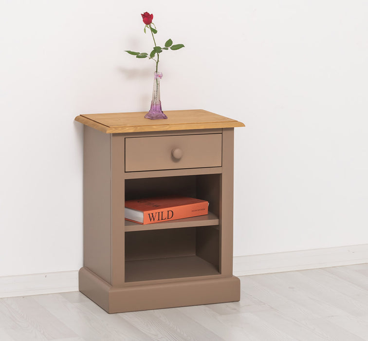 Nachttisch mit Schublade und Regal | Bestelltisch aus Massivholz mit Akzent - Creme - Gelb
