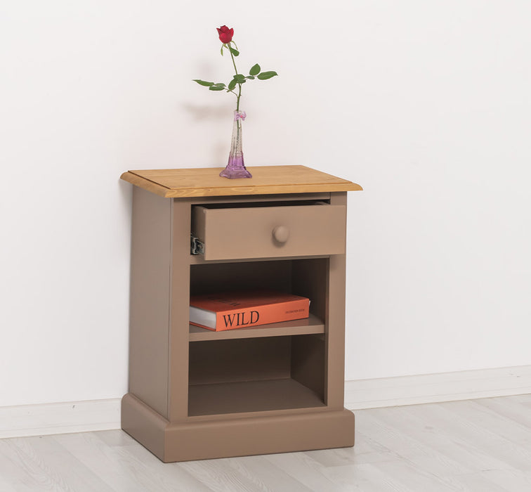 Nachttisch mit Schublade und Regal | Bestelltisch aus Massivholz mit Akzent - Creme - Gelb