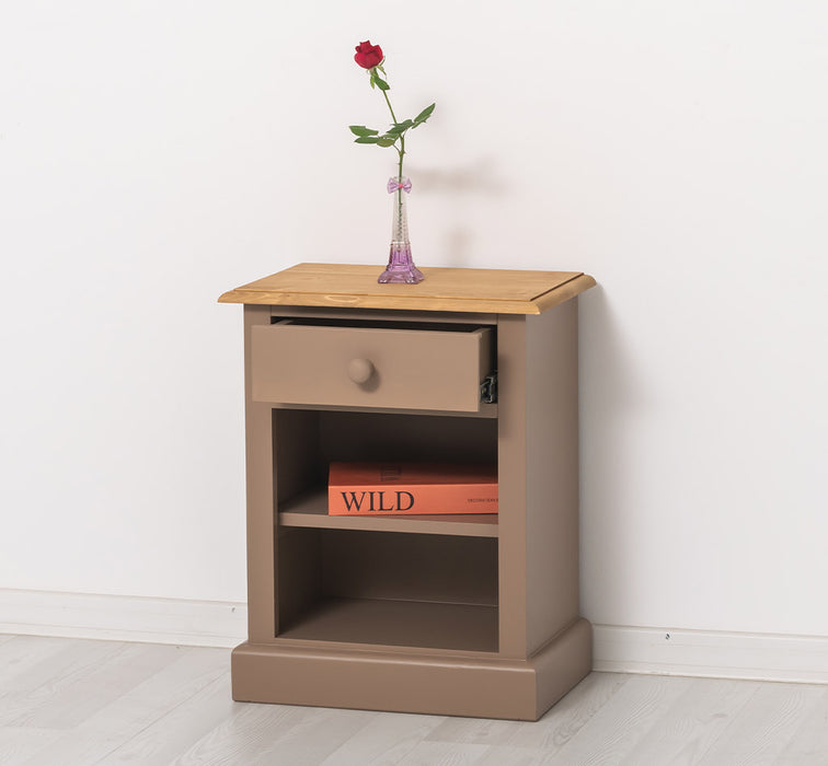 Nachttisch mit Schublade und Regal | Bestelltisch aus Massivholz mit Akzent - Creme - Gelb