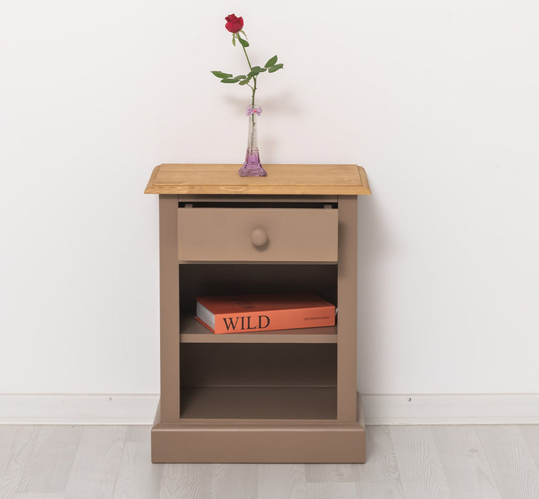 Nachttisch mit Schublade und Regal | Bestelltisch aus Massivholz mit Akzent - Creme - Gelb