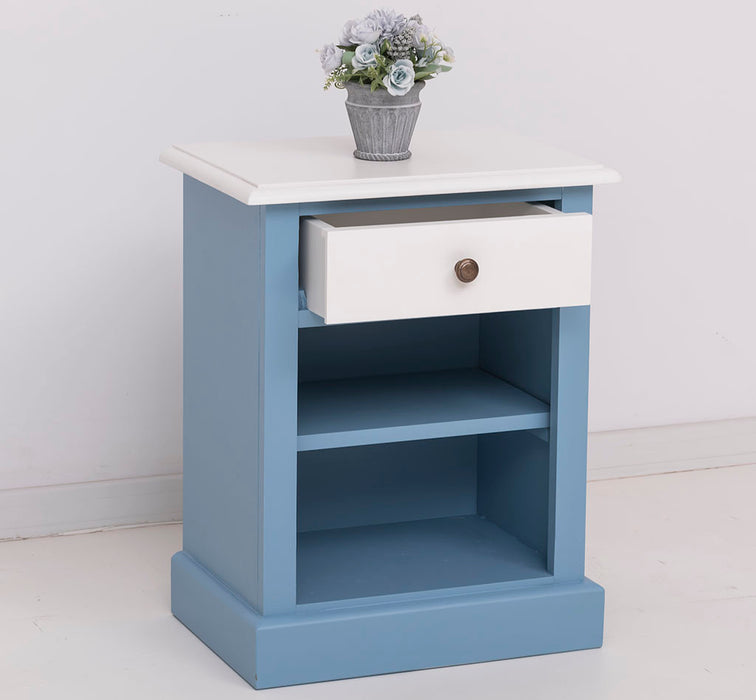 Nachttisch mit Schublade und Regal | Bestelltisch aus Massivholz mit Akzent - Creme - Gelb