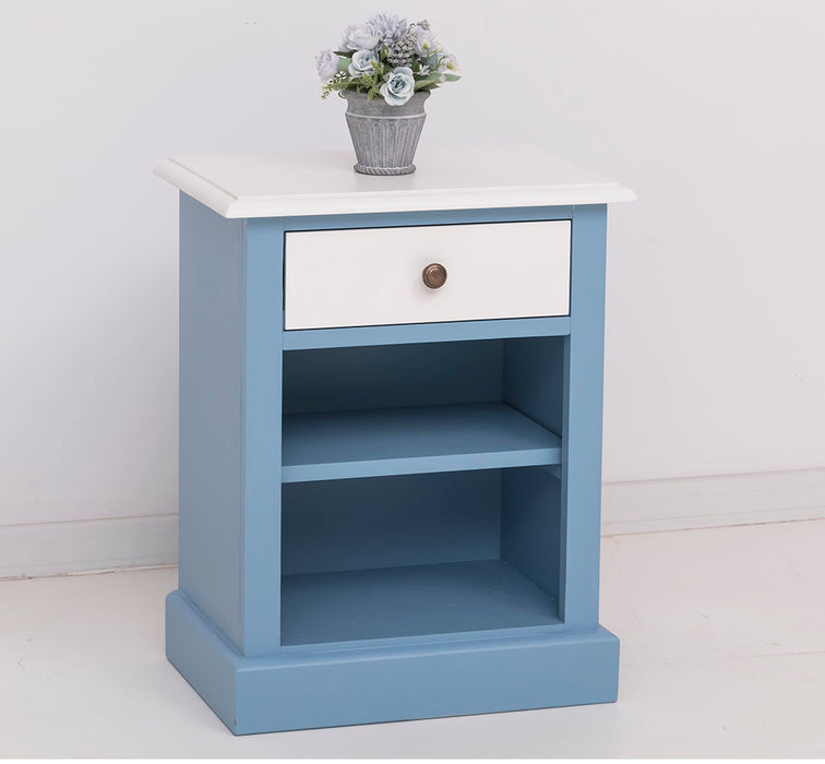 Nachttisch mit Schublade und Regal | Bestelltisch aus Massivholz mit Akzent - Creme - Gelb