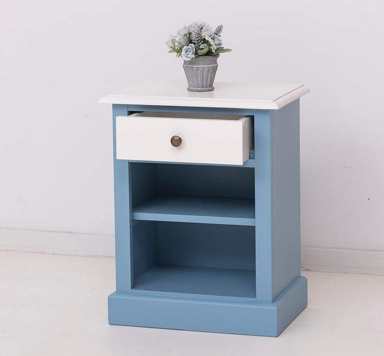 Nachttisch mit Schublade und Regal | Bestelltisch aus Massivholz mit Akzent - Creme - Gelb
