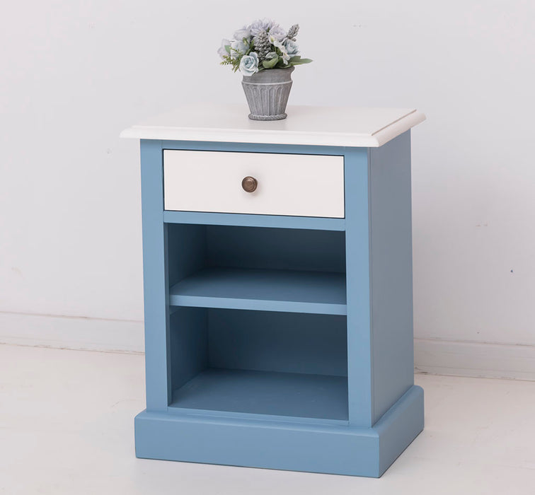 Nachttisch mit Schublade und Regal | Bestelltisch aus Massivholz mit Akzent - Creme - Gelb