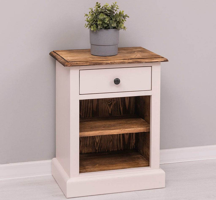 Nachttisch mit Schublade und Regal | Bestelltisch aus Massivholz mit Akzent - Creme - Gelb