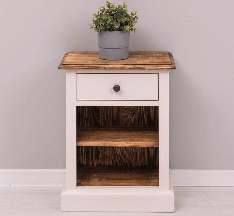 Nachttisch mit Schublade und Regal | Bestelltisch aus Massivholz mit Akzent - Creme - Gelb