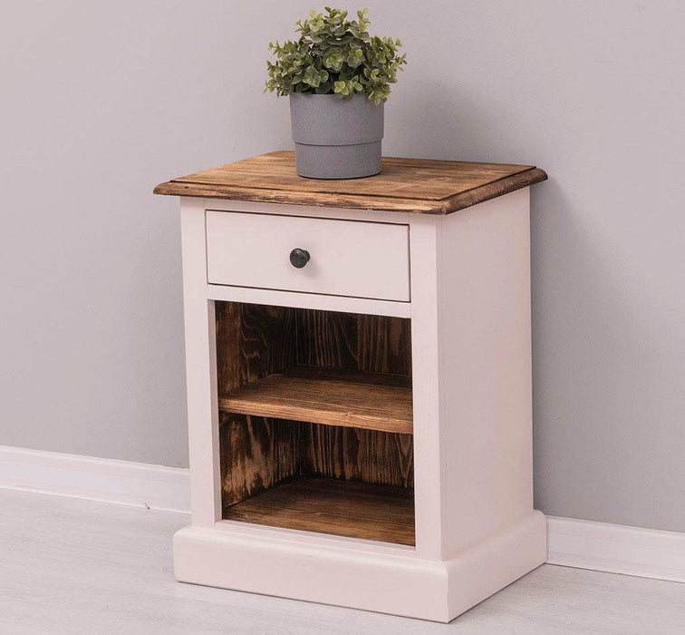 Nachttisch mit Schublade und Regal | Bestelltisch aus Massivholz mit Akzent - Creme - Gelb