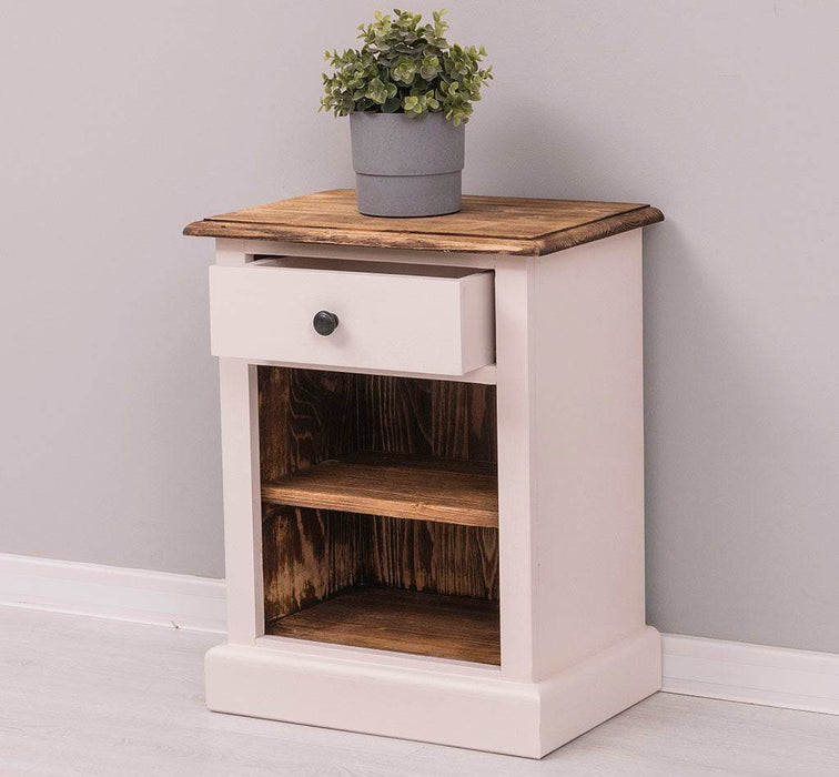 Nachttisch mit Schublade und Regal | Bestelltisch aus Massivholz mit Akzent - Creme - Gelb