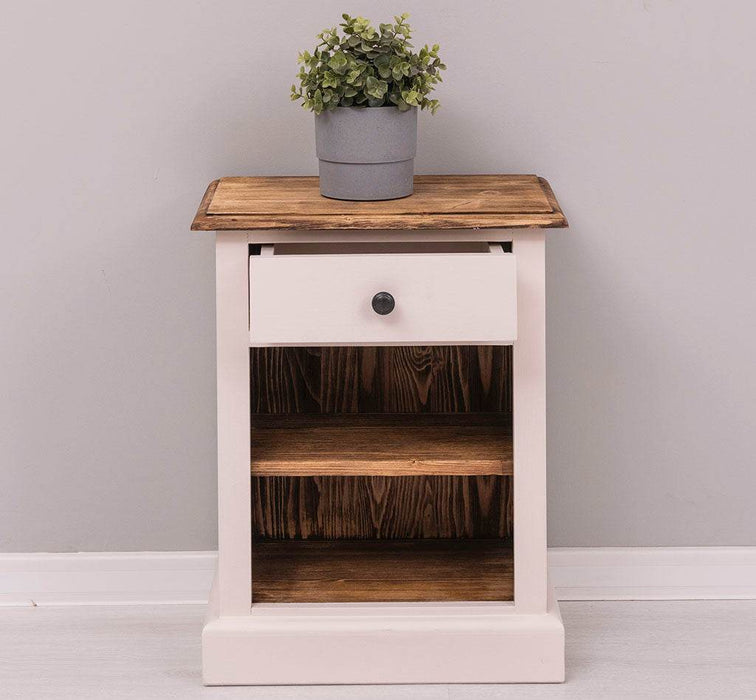 Nachttisch mit Schublade und Regal | Bestelltisch aus Massivholz mit Akzent - Creme - Gelb